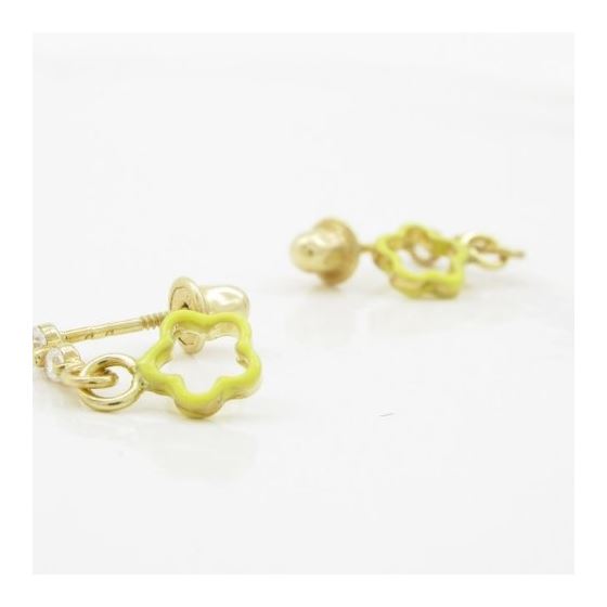14K Yellow gold Open flower cz chandelier earrings for Children/Kids web454 3