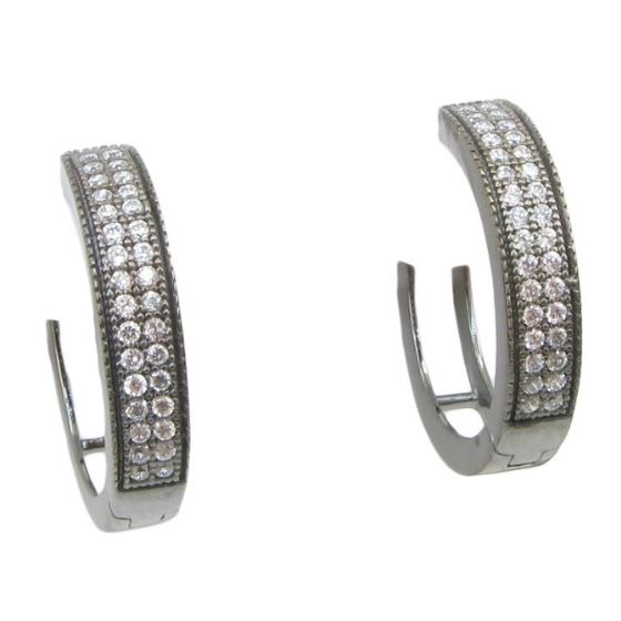 Womens .925 sterling silver Black and white hoop earring 2mm thick and 4mm wide Size 1