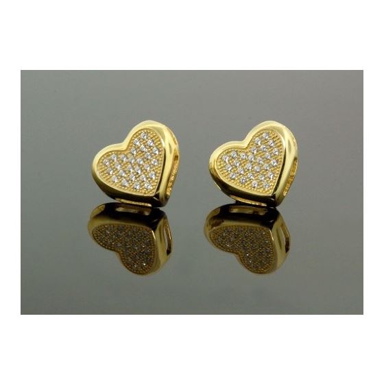 .925 Sterling Silver Yellow Heart White Crystal Micro Pave Unisex Mens Stud Earrings 1