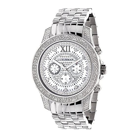 Luxurman Watches Raptor Edition: Large Mens Genuine Diamond Watch 0.50ct MOP 1