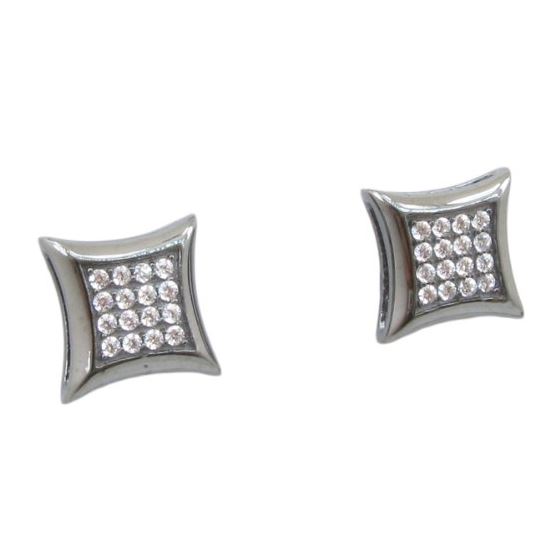 Mens .925 sterling silver Black and white 4 row square earring MLCZ199 3mm thick and 9mm wide Size 1