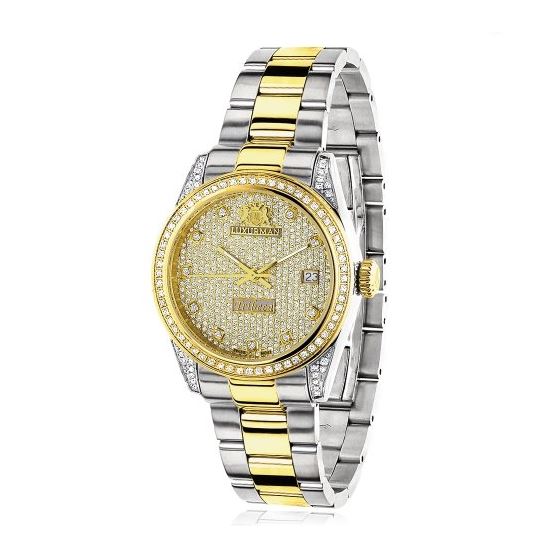 Womens White Yellow Gold Plated Diamond Watch Two Tone Luxurman Tribeca 1.5ct 1