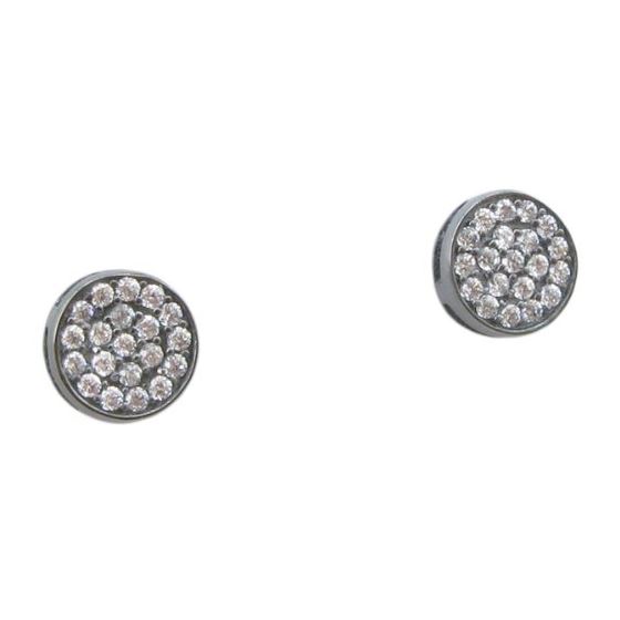 Mens .925 sterling silver Black and white round earring 3 MLCZ239 2mm thick and 7mm wide Size 1