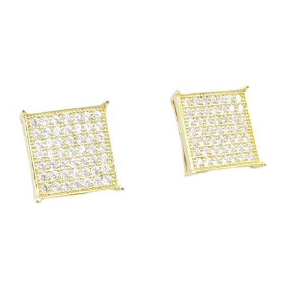 Mens .925 sterling silver Yellow 7 row square earring MLCZ17 2mm thick and 10mm wide Size 1