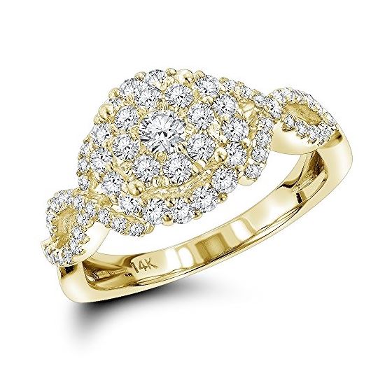 14K Ladies Halo Cluster Natural 1.1 Ctw Diamond En