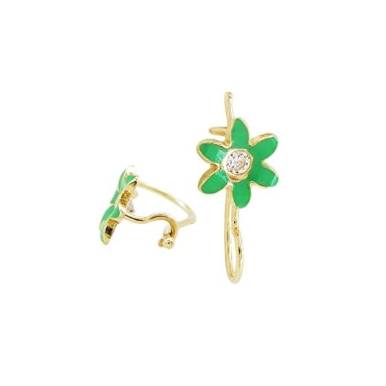 14K Yellow gold Flower cz hoop earrings for Children/Kids web44 1