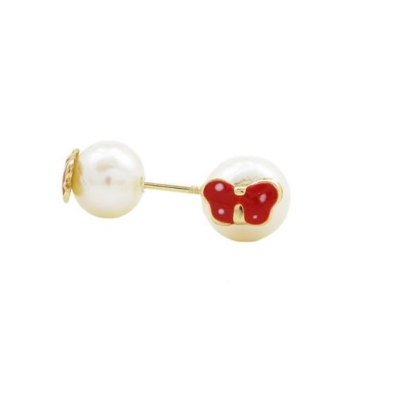 14K Yellow gold Butterfly pearl stud earrings for Children/Kids web80 1