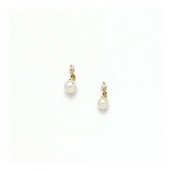 14K Yellow Gold genuine pearl and cz earrings screw back Size: Actual Image