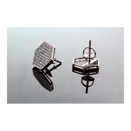 .925 Sterling Silver Black Hexagon Black Onyx Crystal Micro Pave Unisex Mens Stud Earrings 14mm 3