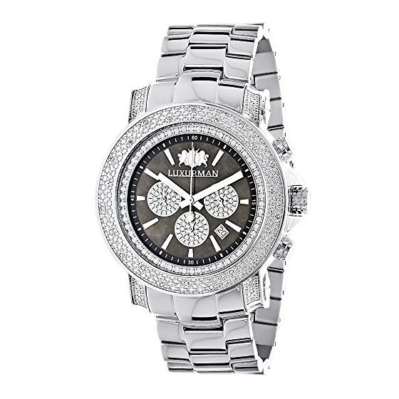Heavy Mens Brand New Diamond Escalade Chronograph Watch 0.75ct Black by Luxurman 1