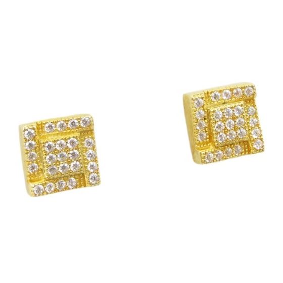 Mens .925 sterling silver Yellow 5 row square earring MLCZ133 4mm thick and 7mm wide Size 1