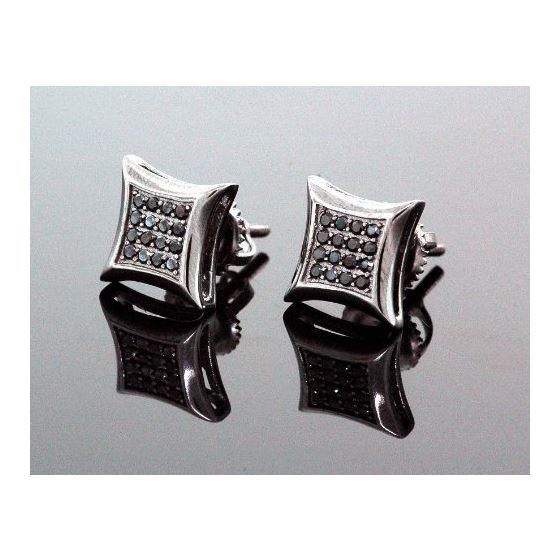 .925 Sterling Silver Black Square Black Onyx Crystal Micro Pave Unisex Mens Stud Earrings 7mm 1