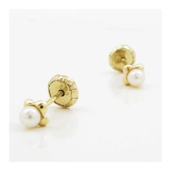 14K Yellow gold Small flower pearl stud earrings for Children/Kids web199 3