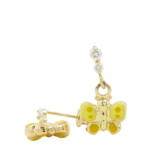 14K Yellow gold Butterfly cz chandelier earrings for Children/Kids web384 1