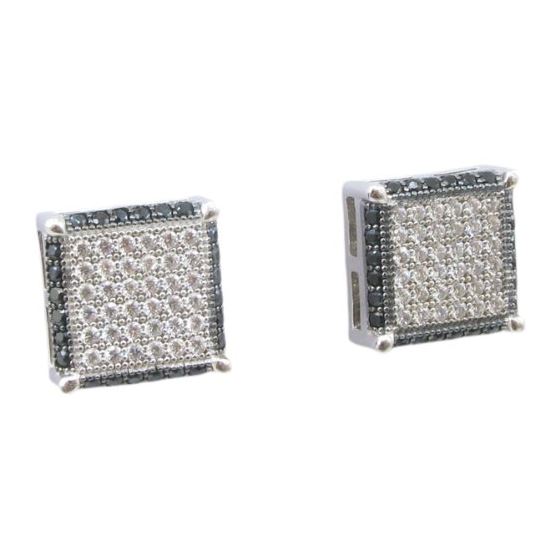 Mens .925 sterling silver Black and white 6 row square earring MLCZ120 4mm thick and 10mm wide Size 