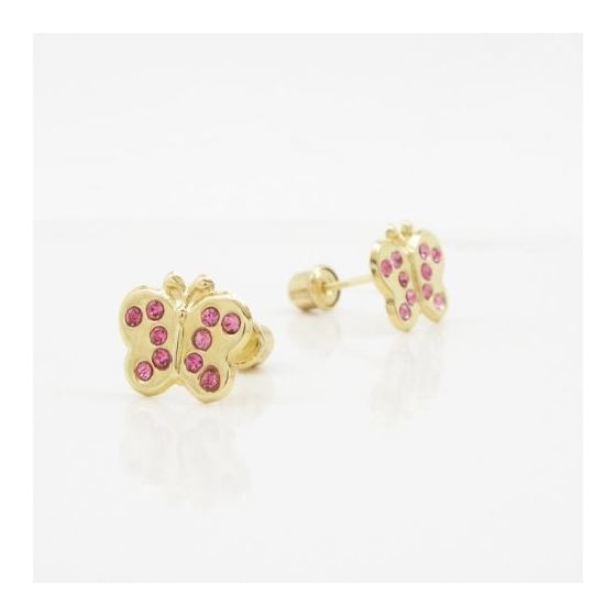 14K Yellow gold Thin butterfly cz stud earrings for Children/Kids web416 3