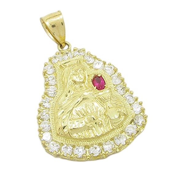 Mens 10k Yellow gold Red and white gemstone mary charm EGP73 1