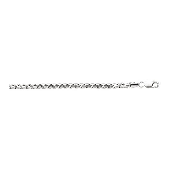 Silver with Rhodium Finish 3.6mm wide Diamond Cut Round Box Chain with Lobster Clasp