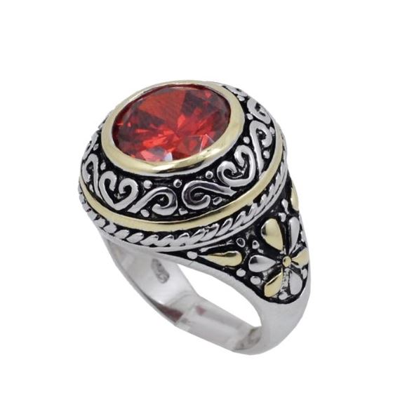 "Ladies .925 Italian Sterling Silver Ruby Red synthetic gemstone ring SAR46 6