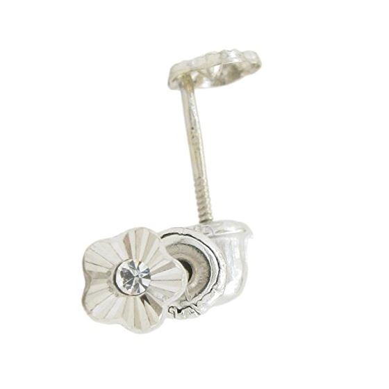 14K White gold Flower cz stud earrings for Children/Kids web487 1