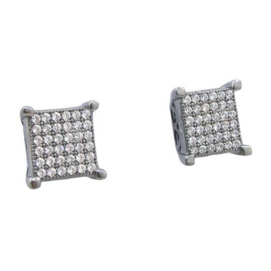 Mens .925 sterling silver Black and white 6 row square earring MLCZ9 5mm thick and 9mm wide Size 1