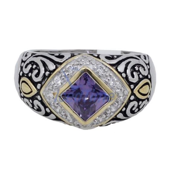 "Ladies .925 Italian Sterling Silver Purple Violet synthetic gemstone ring SAR14 6