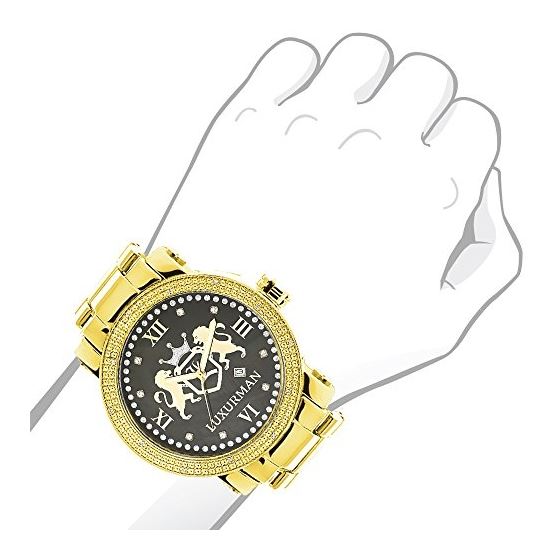 Phantom Mens Large Real Diamond Watch Yellow Gold Plated 0.12ct by Luxurman 3