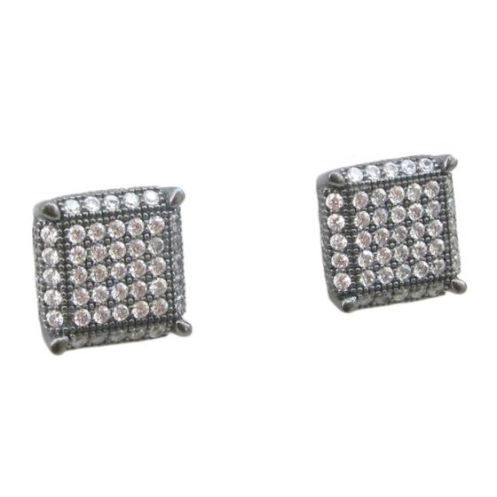 Mens .925 sterling silver Black and white 9 row square earring MLCZ82 4mm thick and 9mm wide Size 1