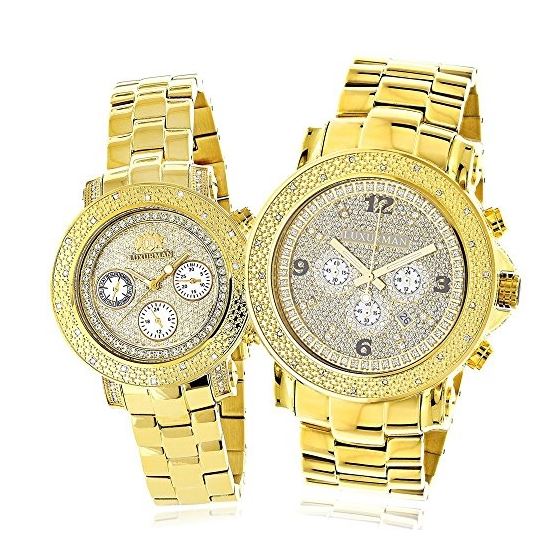 Large His And Hers Watches: Yellow Gold Plated Dia