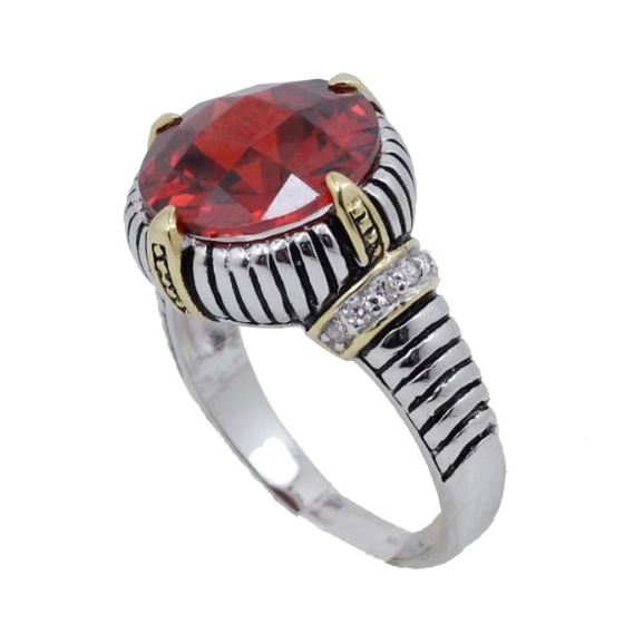 "Ladies .925 Italian Sterling Silver Ruby Red synthetic gemstone ring SAR10 6