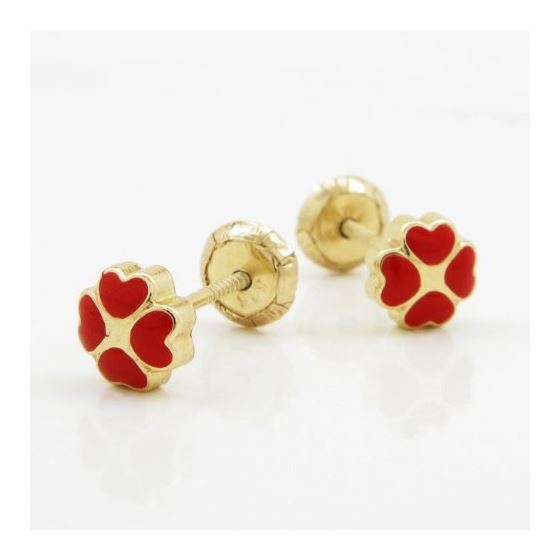 14K Yellow gold 4 side heart stud earrings for Children/Kids web122 3