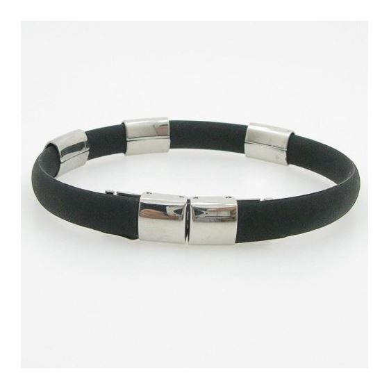 Stainless Steel and Black Rubber Bracelet With Cross 3