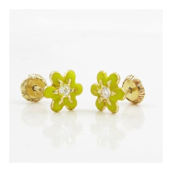 14K Yellow gold Flower cz stud earrings for Children/Kids web19 3