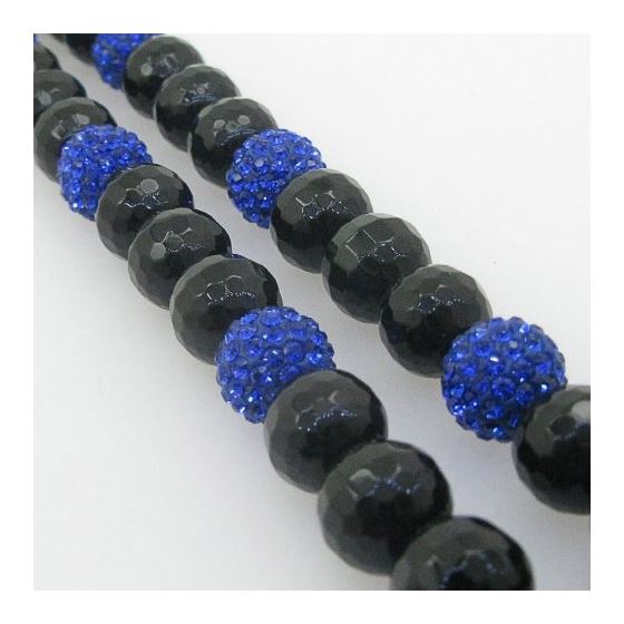 Mens beaded rosary chain crystal gemstone bracelet ball pave macrame necklace rosary black and blue 