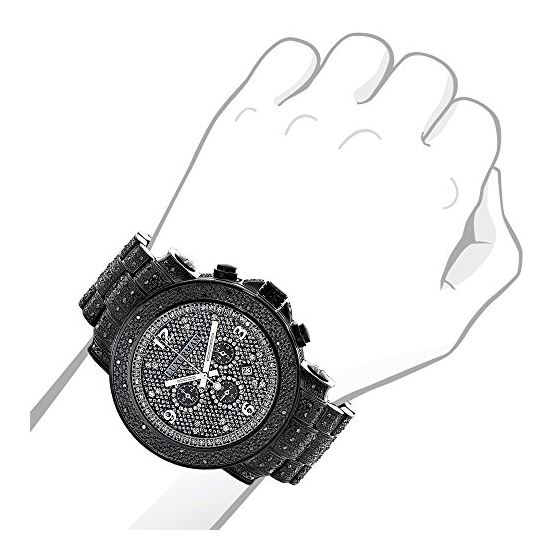 Oversized Iced Out Black Diamond Mens Watch by Luxurman 2ct Fully Paved Bezel 3