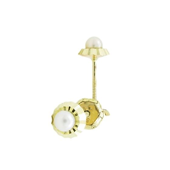 14K Yellow gold Round fancy flower pearl stud earrings for Children/Kids web188 1