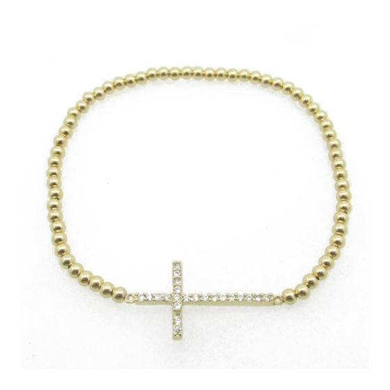 Ladies .925 Italian Sterling Silver yellow cross ball bracelet Diameter - 2.36 inches 1