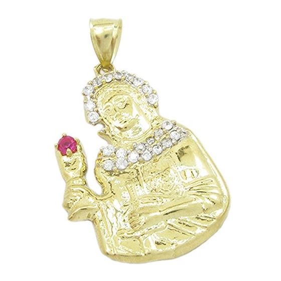 Mens 10k Yellow gold White and red gemstone mary charm EGP103 1