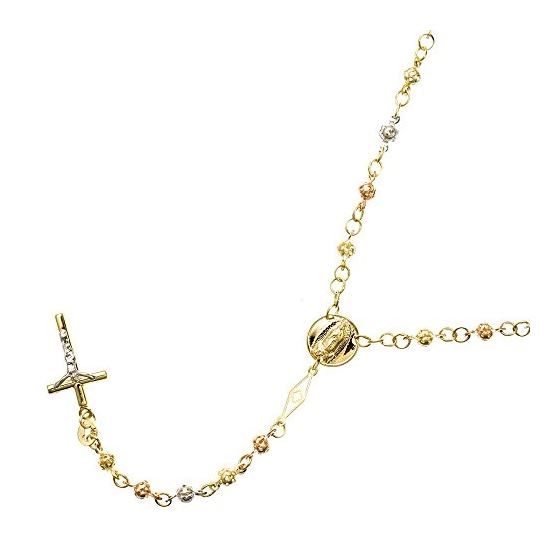 10K 3 TONE Gold HOLLOW ROSARY Chain - 28 Inches Long 3.5MM Wide 1