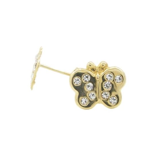14K Yellow gold Thin butterfly cz stud earrings for Children/Kids web418 1