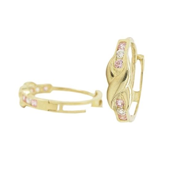 14K Yellow gold X weave cz hoop earrings for Children/Kids web400 1