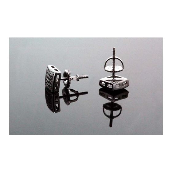 .925 Sterling Silver Black Square Black Crystal Micro Pave Unisex Mens Stud Earrings 7mm 3