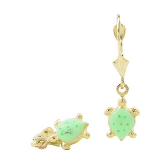 14K Yellow gold Tortoise chandelier earrings for Children/Kids web382 1