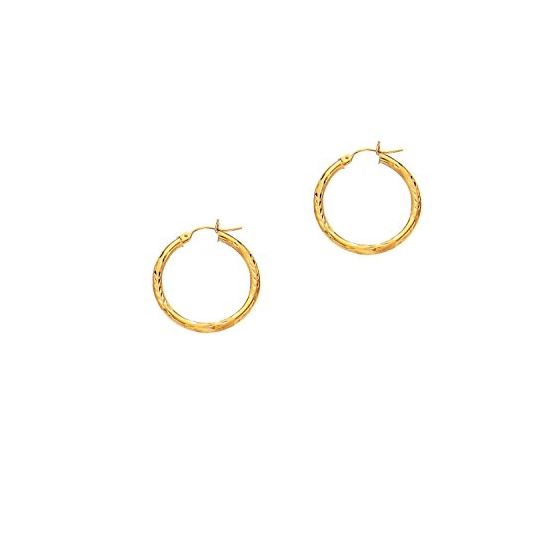 14K Yellow Gold Ladies Diamond Cut Hoop Earrings LT203