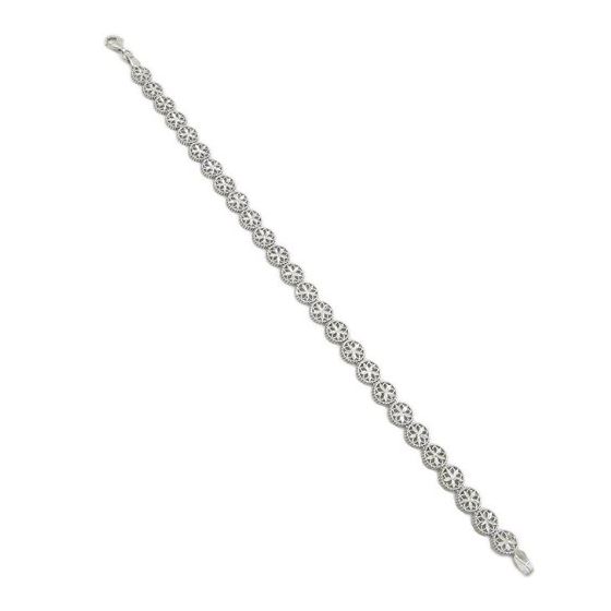 Women silver rounded flower link bracelet SB4 7.25 inches long and 7mm wide 1