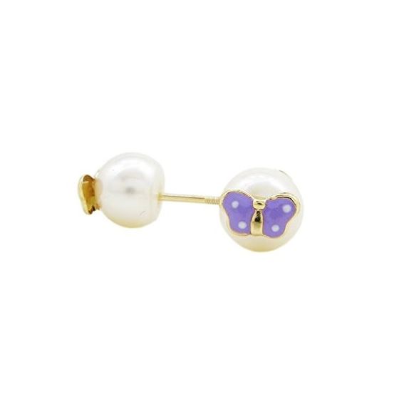 14K Yellow gold Butterfly pearl stud earrings for Children/Kids web78 1