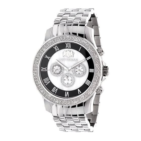 Designer Watches Luxurman Mens Diamond Watch 0.25ct Black and White Leather Band 1