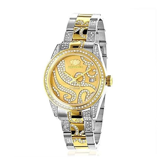 Tribeca Ladies 18k White Yellow Gold Plated Two-Tone Diamond Watch by Luxurman 1