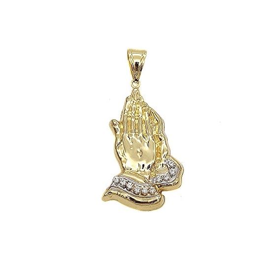Mens 10K Yellow Gold Iced Out Praying Hands CZ Pen