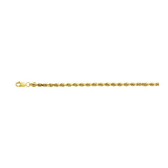 10K 18 inch long Yellow Gold 3.20mm wide Diamond Cut Hollow Sparkle Rope Chain with Lobster Clasp